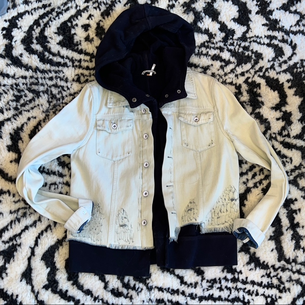 Free People Two-Tone Denim Jacket with Hood size m